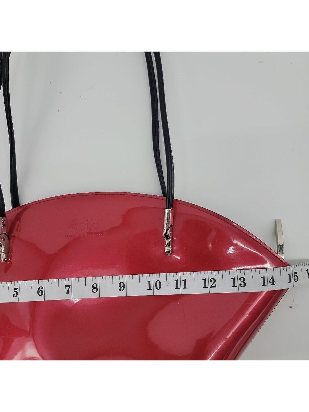 Beijo Red Patent Finish Shoulder Bag Y2K Sculptural Crescent Purse Retro Futuris - Picture 9 of 10
